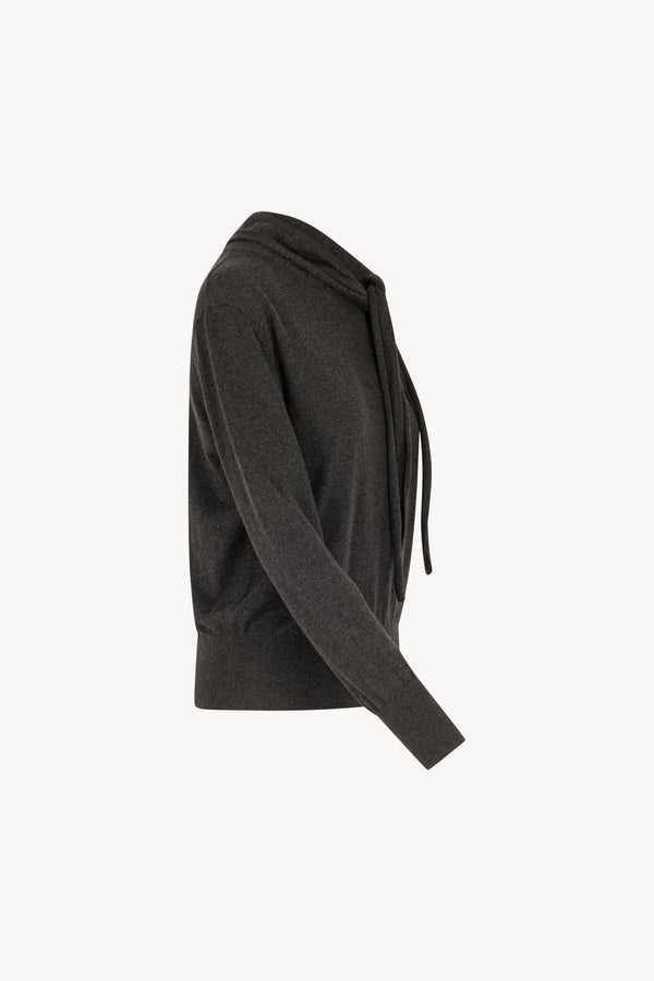 Maglia con Collo a Sciarpa in Seta Cashmere Antracite