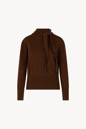 Maglia con Collo a Sciarpa in Seta Cashmere Cioccolato