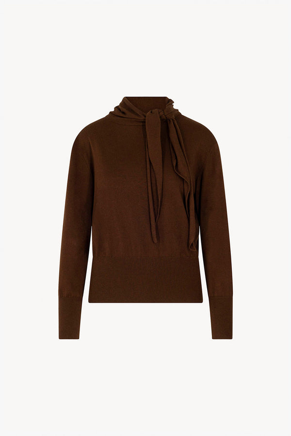 Maglia con Collo a Sciarpa in Seta Cashmere Cioccolato