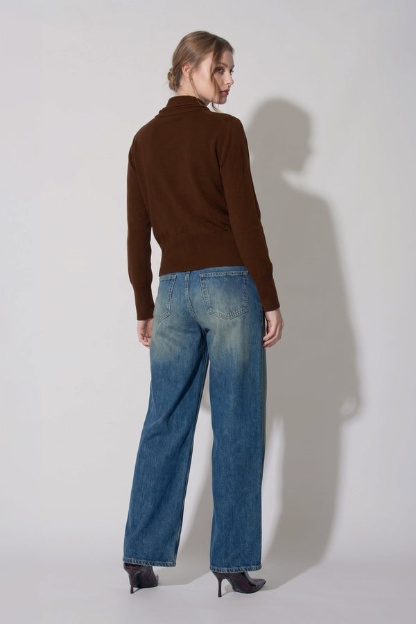 Maglia con Collo a Sciarpa in Seta Cashmere Cioccolato