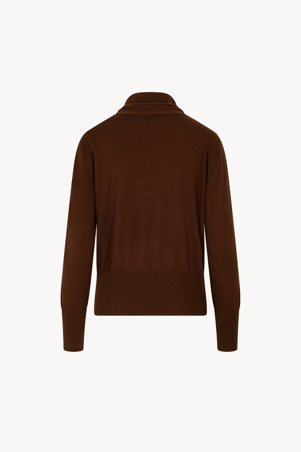 Maglia con Collo a Sciarpa in Seta Cashmere Cioccolato