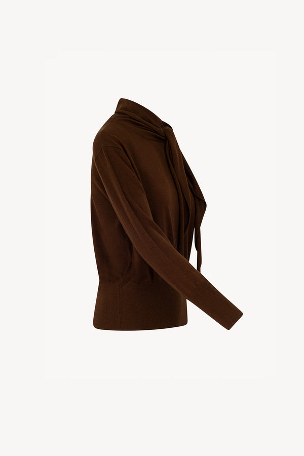 Maglia con Collo a Sciarpa in Seta Cashmere Cioccolato