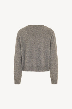 Grey Pure Cashmere Brushed Crew Neck Cardigan with Jewel Buttons