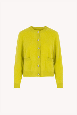 Lime Pure Cashmere Brushed Crew Neck Cardigan with Jewel Buttons