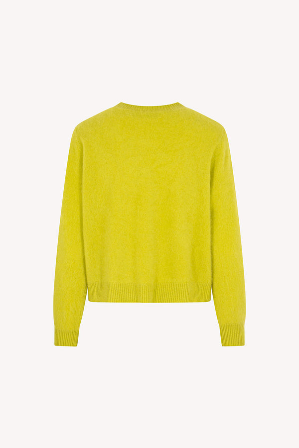 Lime Pure Cashmere Brushed Crew Neck Cardigan with Jewel Buttons