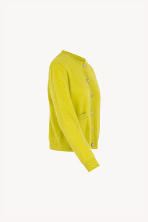 Lime Pure Cashmere Brushed Crew Neck Cardigan with Jewel Buttons