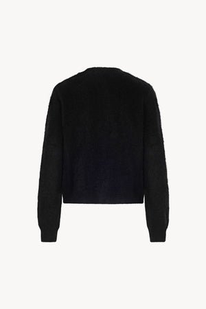 Black Pure Cashmere Brushed Crew Neck Cardigan with Jewel Buttons