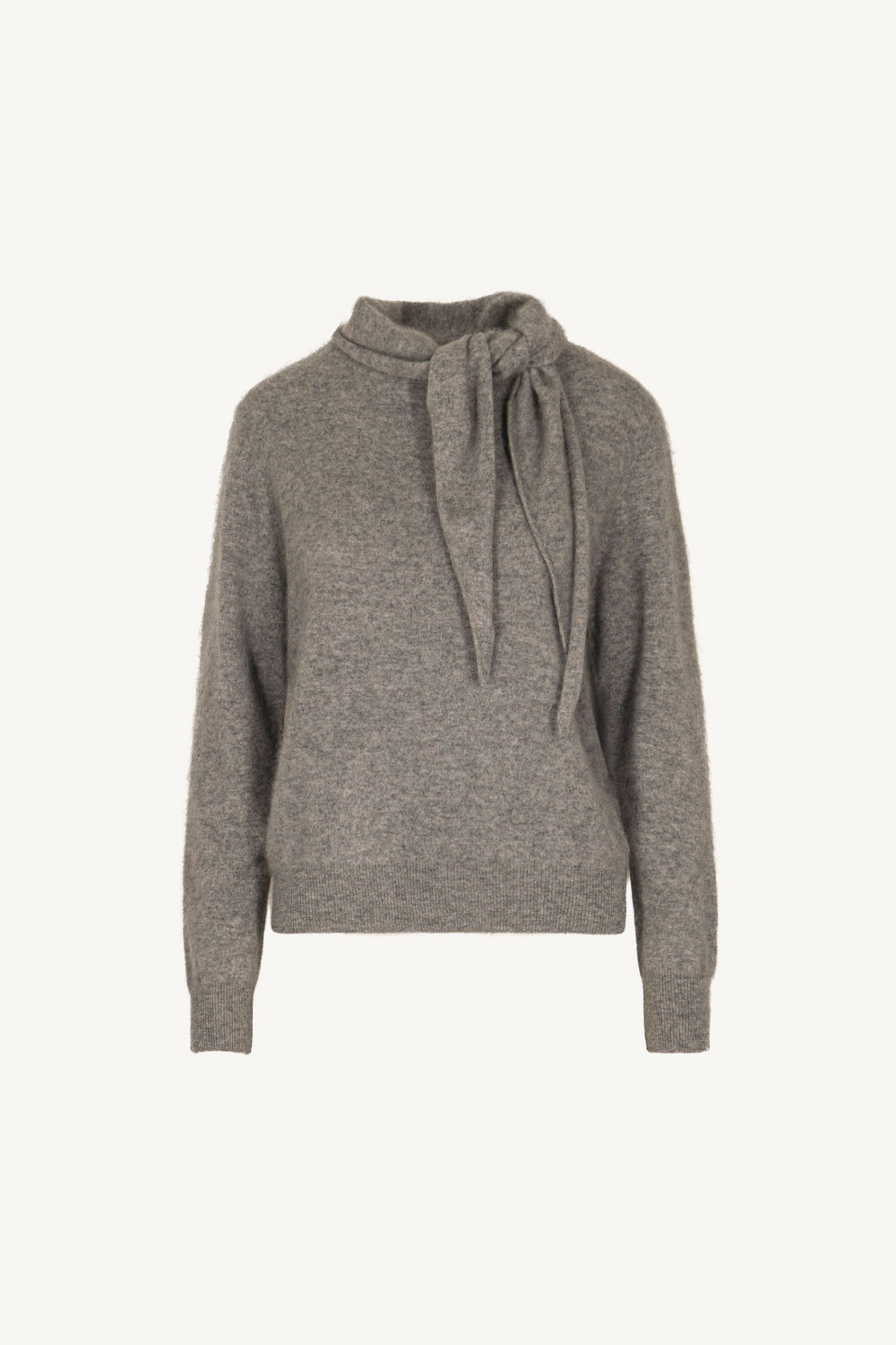 Grey Pure Cashmere Brushed Sweater with Scarf Neck