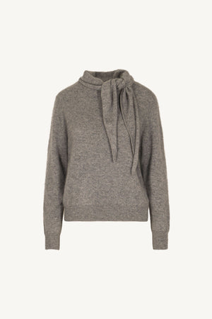 Grey Pure Cashmere Brushed Sweater with Scarf Neck