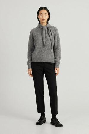 Grey Pure Cashmere Brushed Sweater with Scarf Neck