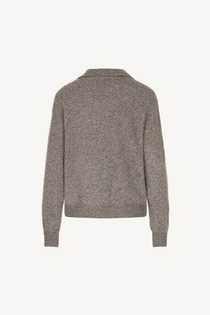 Grey Pure Cashmere Brushed Sweater with Scarf Neck
