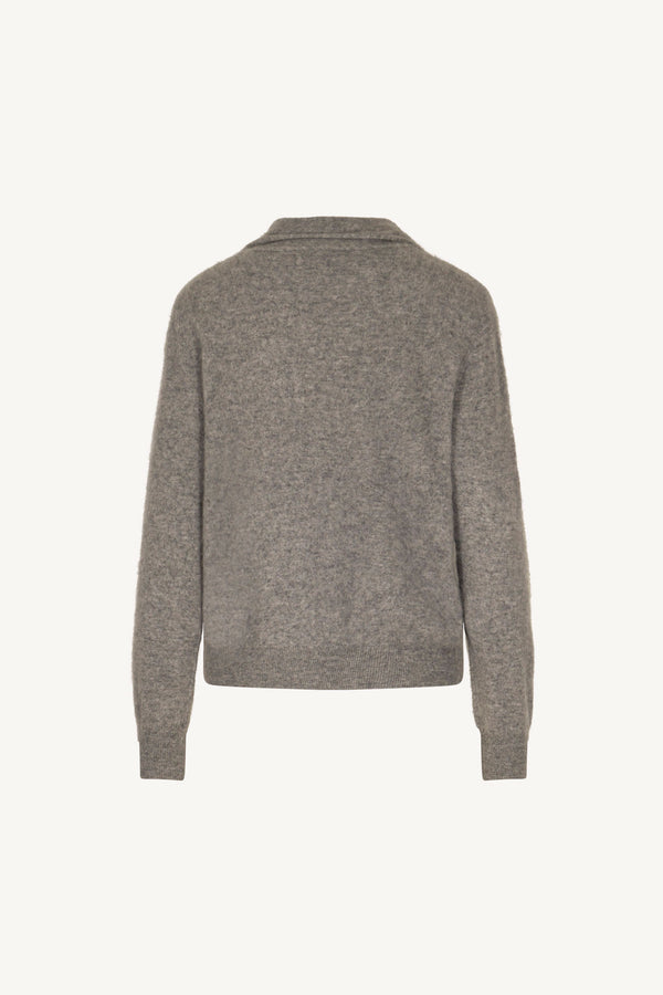 Grey Pure Cashmere Brushed Sweater with Scarf Neck