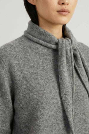 Grey Pure Cashmere Brushed Sweater with Scarf Neck
