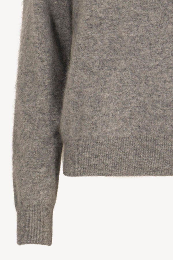 Grey Pure Cashmere Brushed Sweater with Scarf Neck