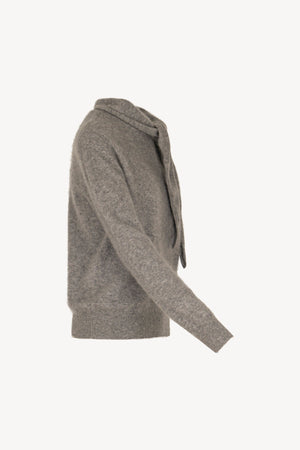 Grey Pure Cashmere Brushed Sweater with Scarf Neck