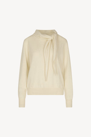 Ivory Pure Cashmere Brushed Sweater with Scarf Neck