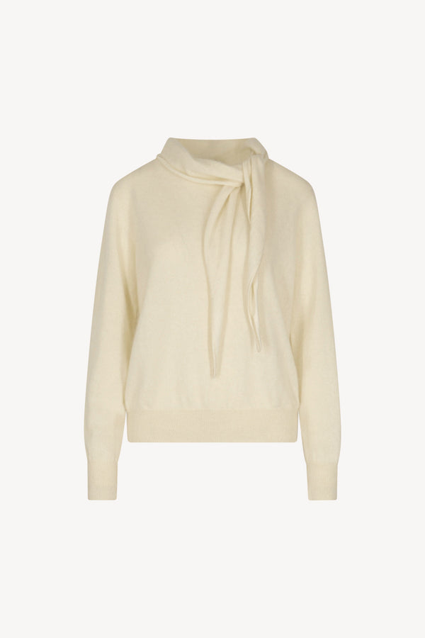 Ivory Pure Cashmere Brushed Sweater with Scarf Neck