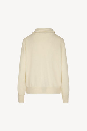 Ivory Pure Cashmere Brushed Sweater with Scarf Neck