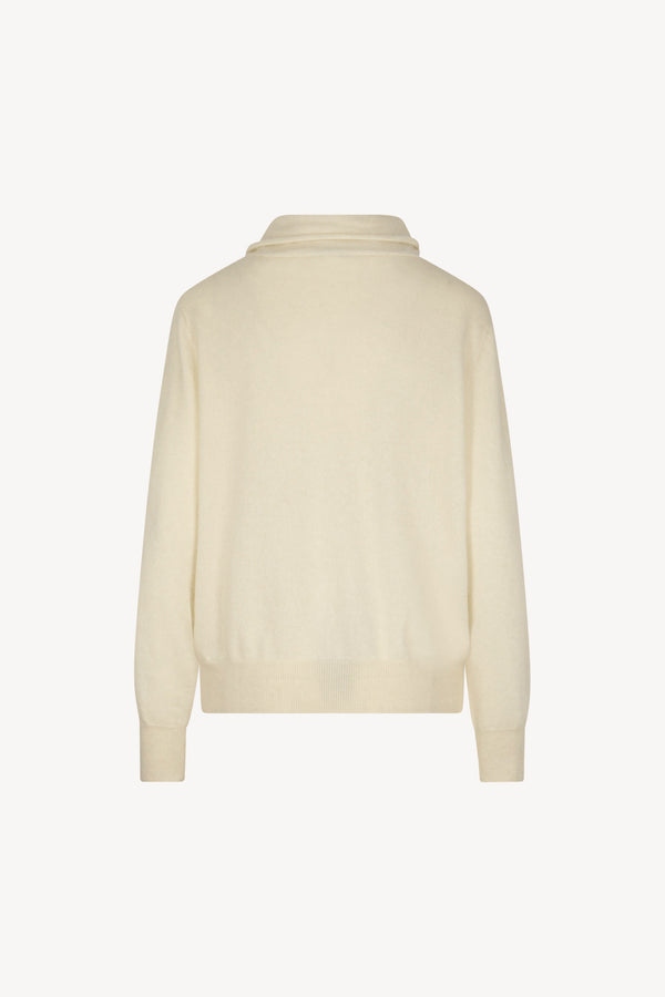 Ivory Pure Cashmere Brushed Sweater with Scarf Neck