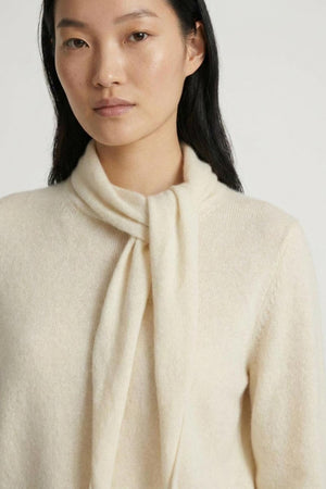 Ivory Pure Cashmere Brushed Sweater with Scarf Neck