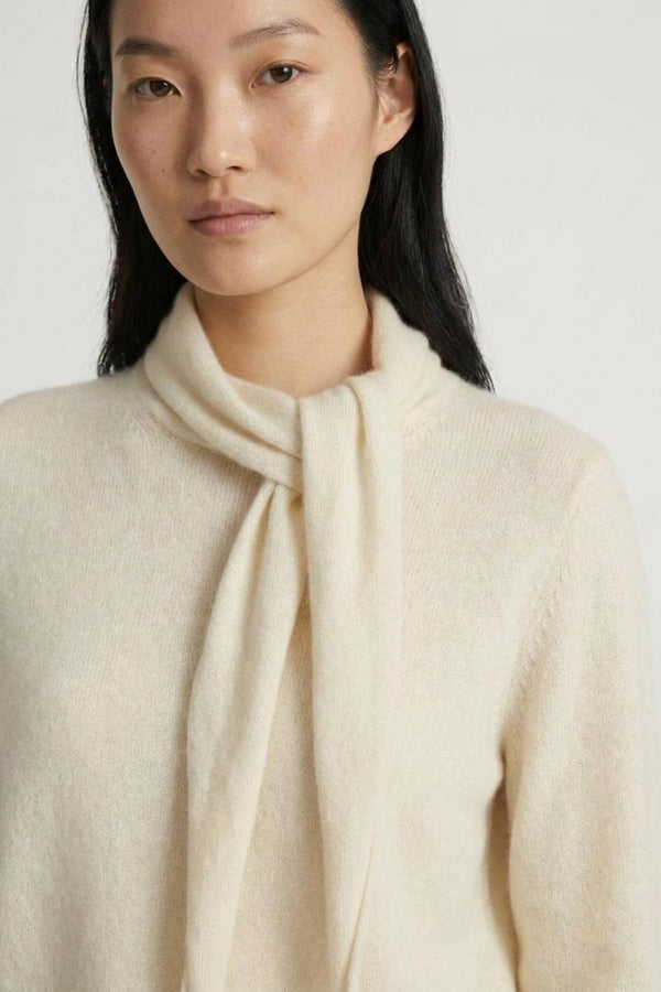 Ivory Pure Cashmere Brushed Sweater with Scarf Neck