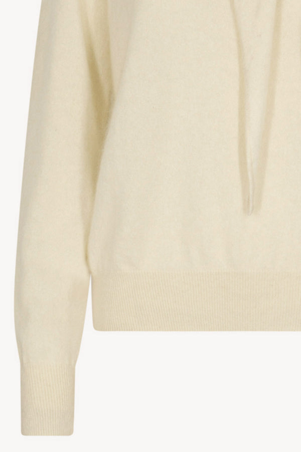 Ivory Pure Cashmere Brushed Sweater with Scarf Neck