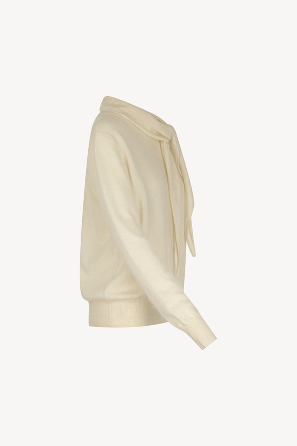 Ivory Pure Cashmere Brushed Sweater with Scarf Neck
