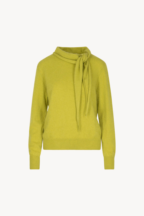Lime Pure Cashmere Brushed Sweater with Scarf Neck