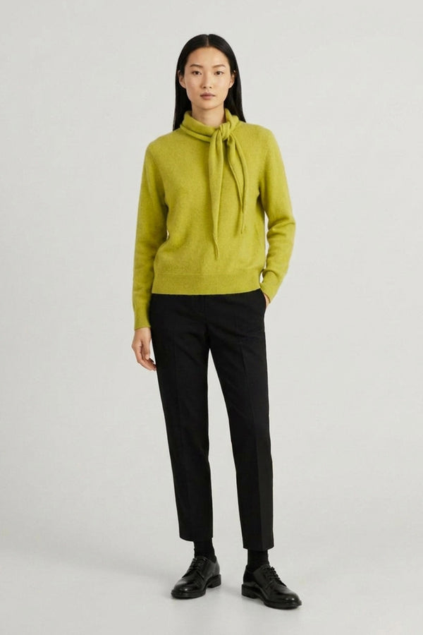 Lime Pure Cashmere Brushed Sweater with Scarf Neck