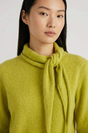 Lime Pure Cashmere Brushed Sweater with Scarf Neck