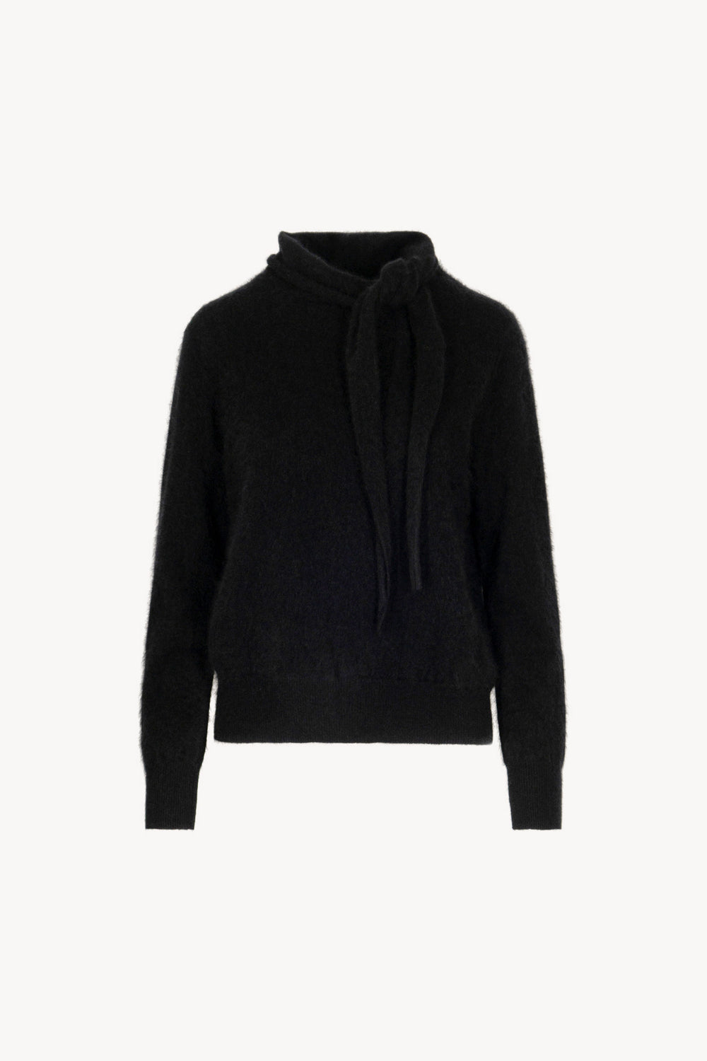 Black Pure Cashmere Brushed Sweater with Scarf Neck