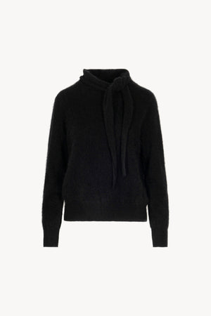 Maglia con Collo a Sciarpa in Puro Cashmere Spazzolato Nero