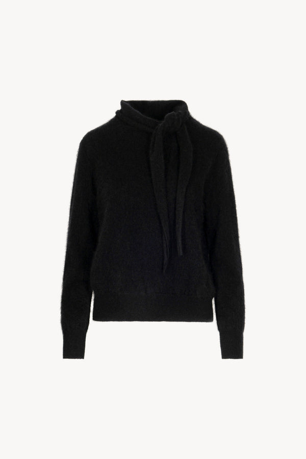 Maglia con Collo a Sciarpa in Puro Cashmere Spazzolato Nero