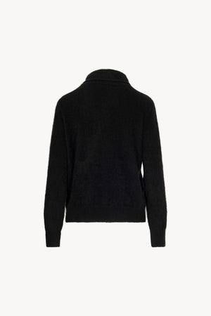 Maglia con Collo a Sciarpa in Puro Cashmere Spazzolato Nero