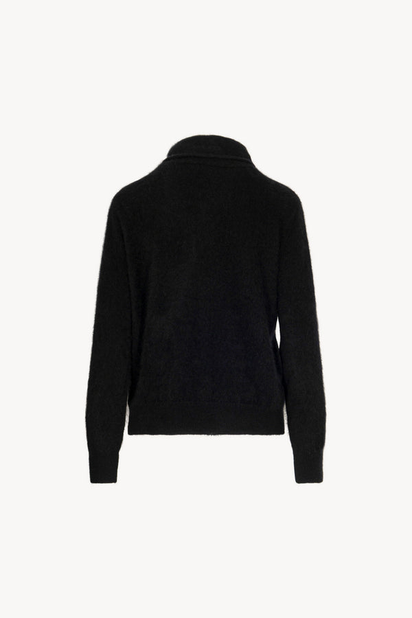 Maglia con Collo a Sciarpa in Puro Cashmere Spazzolato Nero
