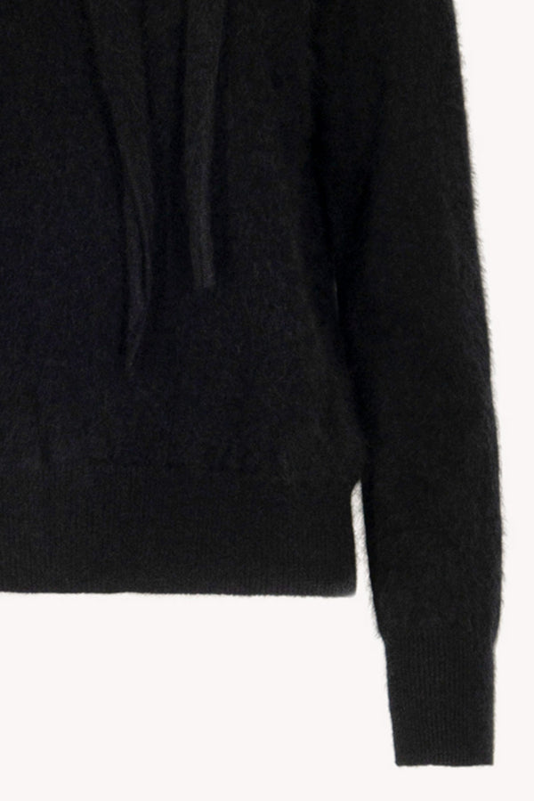 Maglia con Collo a Sciarpa in Puro Cashmere Spazzolato Nero