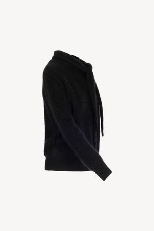 Maglia con Collo a Sciarpa in Puro Cashmere Spazzolato Nero