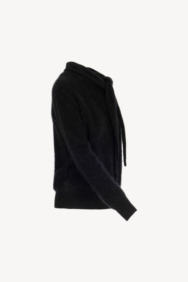 Maglia con Collo a Sciarpa in Puro Cashmere Spazzolato Nero