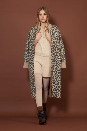 Ivory Pure Cashmere Brushed Animal-print Jacquard Coat