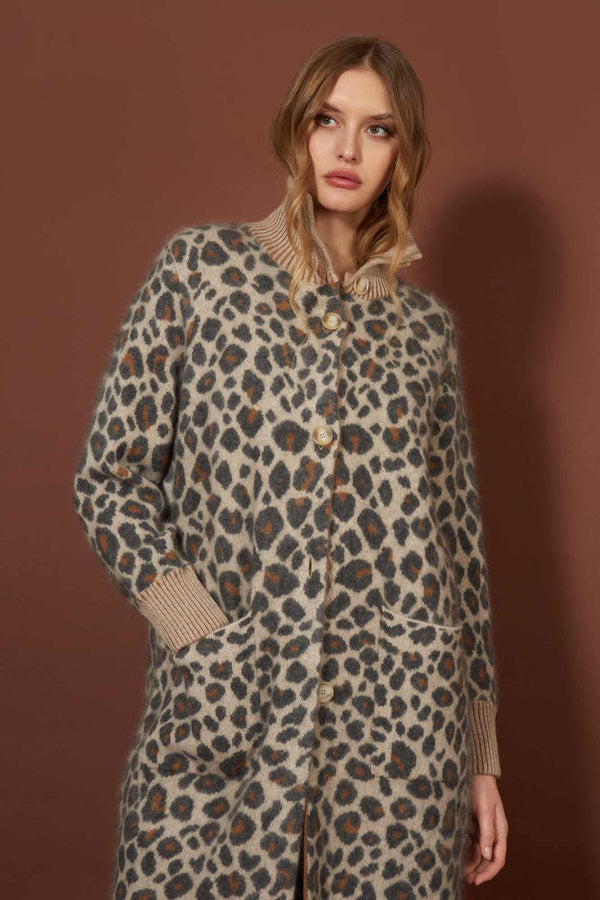 Ivory Pure Cashmere Brushed Animal-print Jacquard Coat