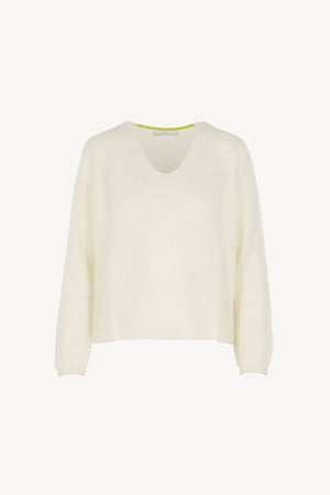 Ivory Pure Cashmere English Rib V-Neck Sweater