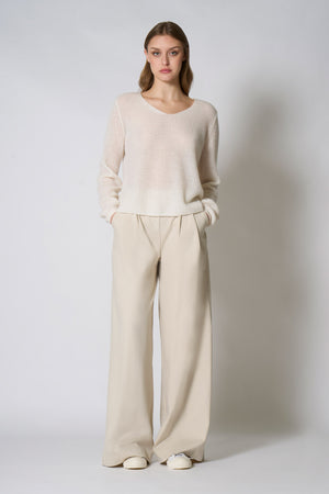 Maglia Scollo a V Costa Inglese in Puro Cashmere Bianco Latte