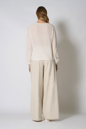 Maglia Scollo a V Costa Inglese in Puro Cashmere Bianco Latte