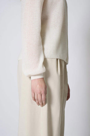 Maglia Scollo a V Costa Inglese in Puro Cashmere Bianco Latte