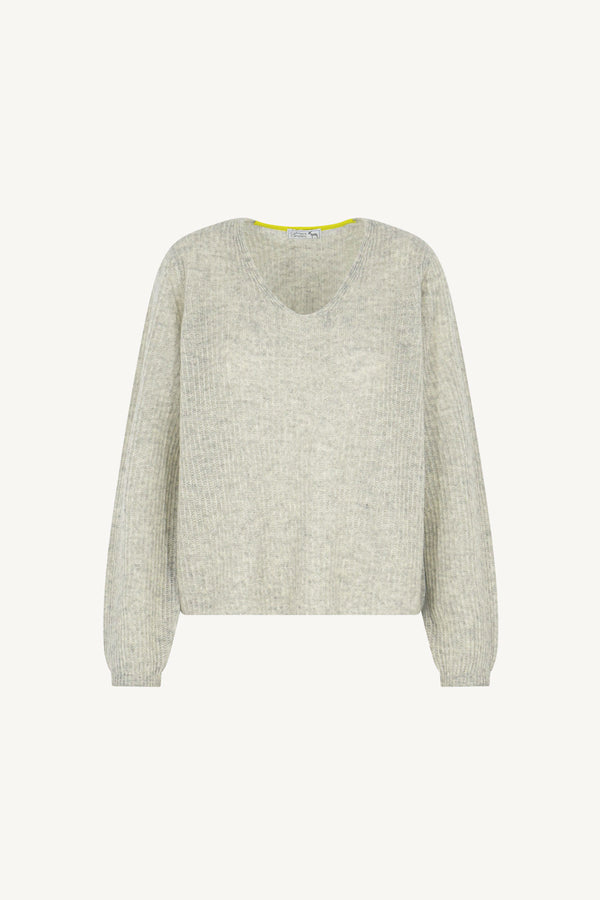 Maglia Scollo a V Costa Inglese in Puro Cashmere Grigio Perla