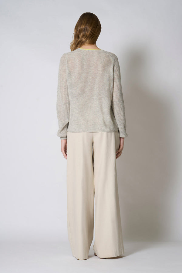 Maglia Scollo a V Costa Inglese in Puro Cashmere Grigio Perla