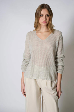 Maglia Scollo a V Costa Inglese in Puro Cashmere Grigio Perla
