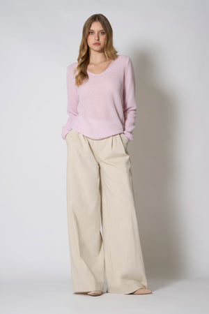 Maglia Scollo a V Costa Inglese in Puro Cashmere Rosa