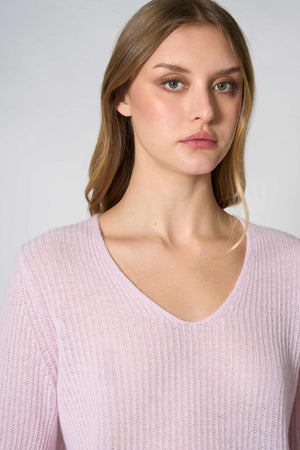 Maglia Scollo a V Costa Inglese in Puro Cashmere Rosa