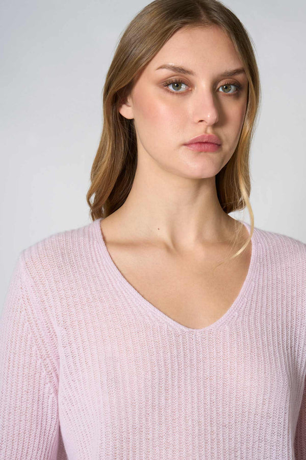 Maglia Scollo a V Costa Inglese in Puro Cashmere Rosa